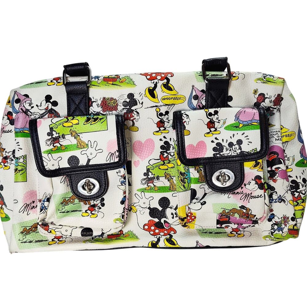 Disney Parks Mickey Minnie Comic Sketch Satchel White Multicolor Handbag Purse